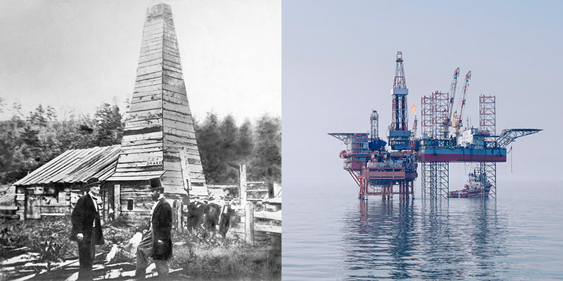 The first commercial oil well, built in Titusville, Pennsylvania in 1859, was the prototype for modern oil platforms.